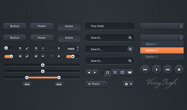 Dark Free Photoshop UI Kit