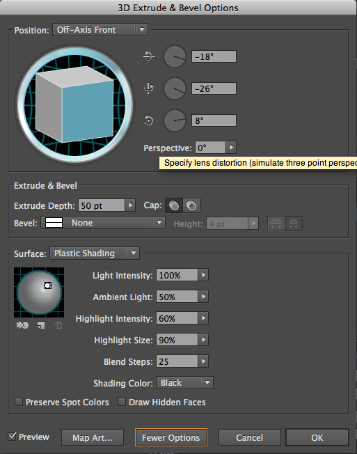 3D Objects in Illustrator: 3D Options