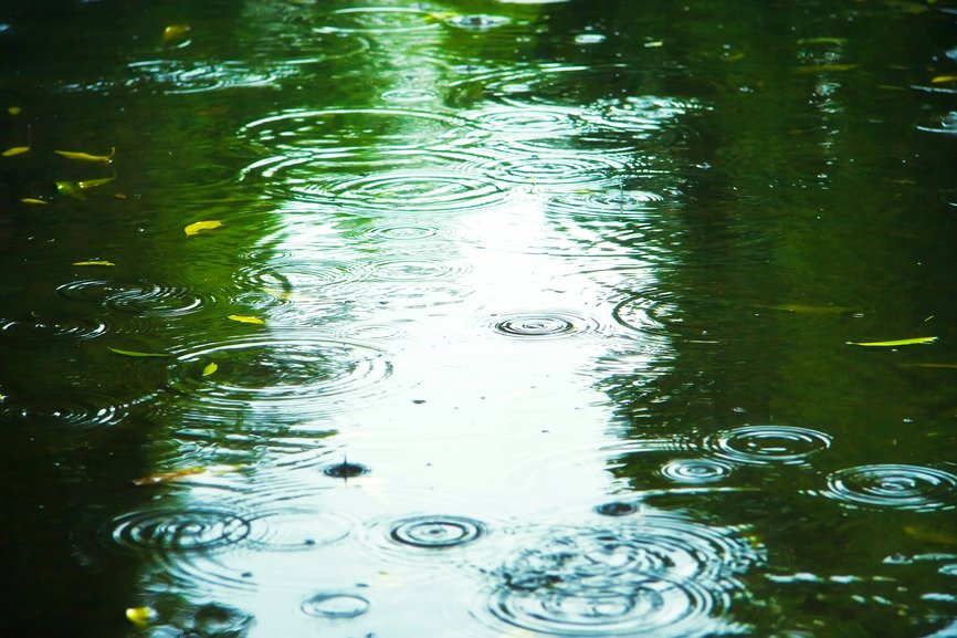 Puddle with splashes and reflections