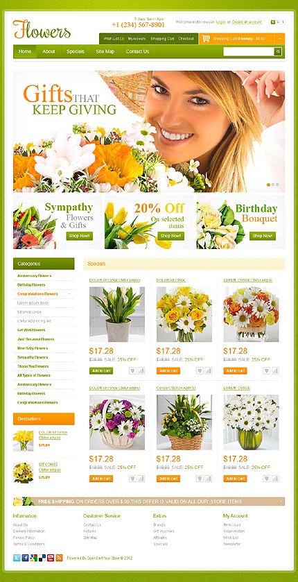 Flower Bouquet OpenCart website Templates