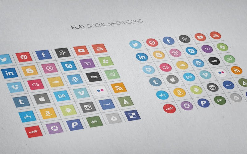 flat round and square vector social media icons