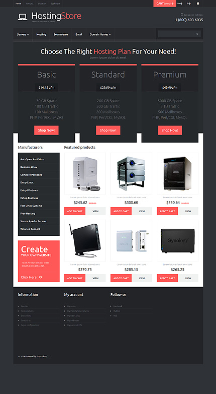 Web Hosting Templates: PrestaShop Theme