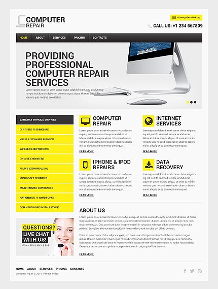 Flat Premium Templates: Computer Repair Responsive Website Template