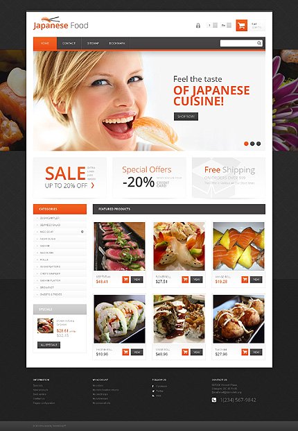 Flat Premium Templates: Japanese Restaurant Responsive PrestaShop Theme