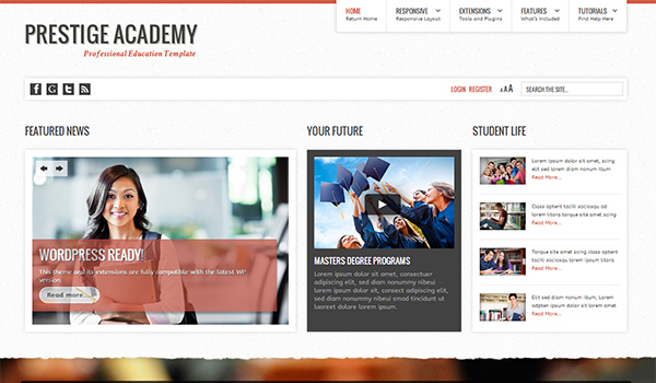 Wordpress Ecommerce Themes: Prestige Academy