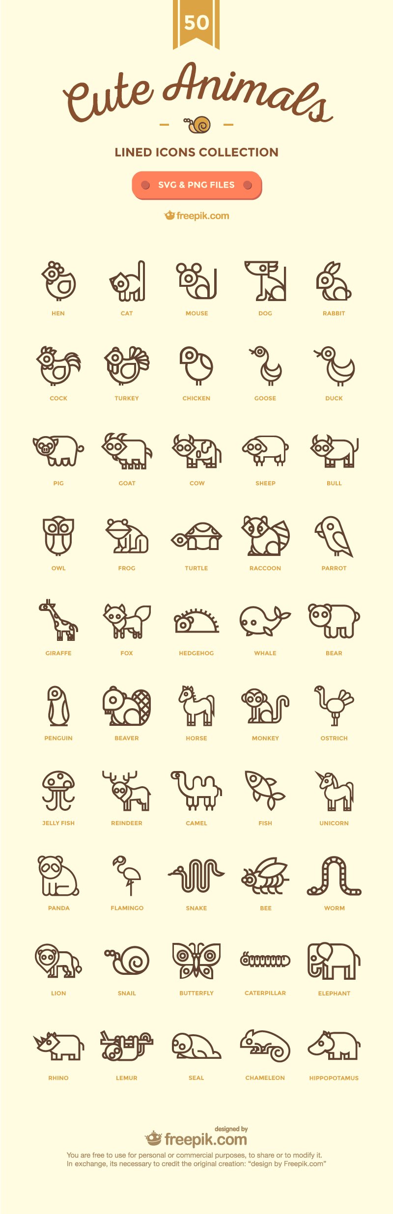 50 Free Cute Linear Animal Icons | Creative Beacon
