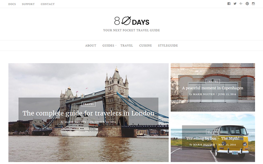 EightyDays - Travel Blog WordPress Theme